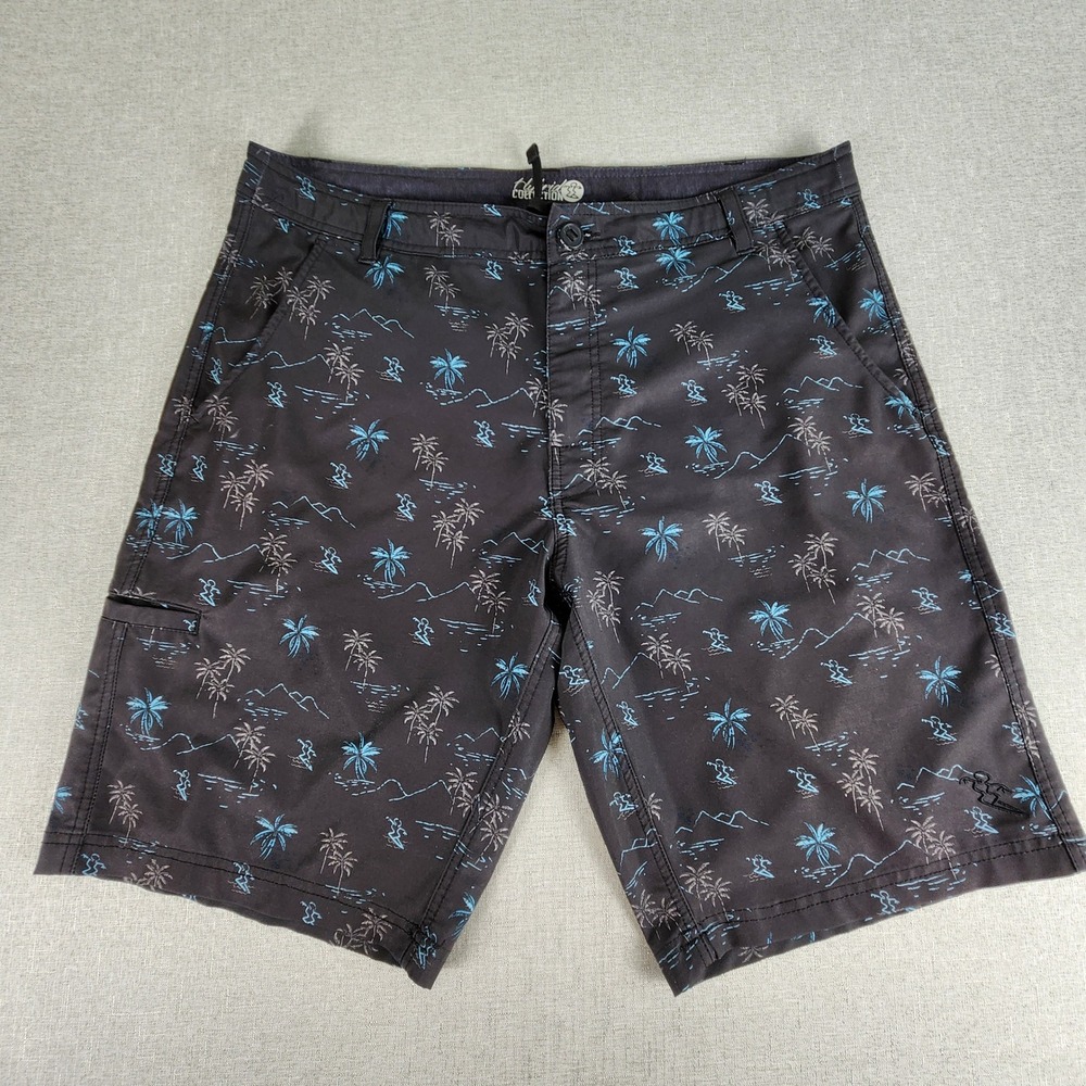 Dahui Hybrid Collection Mens 36×10 Board Shorts Black Blue Tropical Surf Print